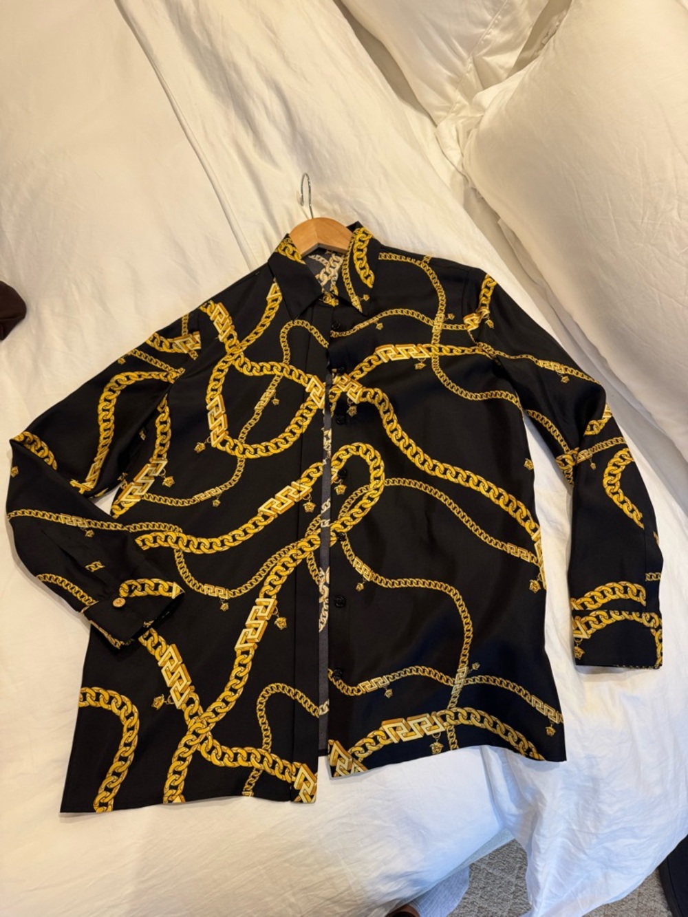 Versace Black Shirt Jacket with Gold Chain Motif